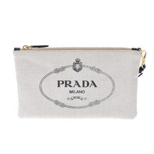 PRADA Natural Black Canvas Pouch